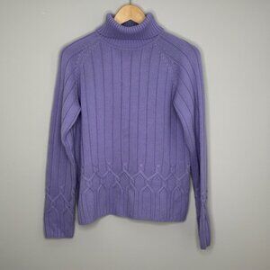 Talbots Women's Purple Merino Wool Blend‎ Cable Knit Turtleneck Sweater Large
